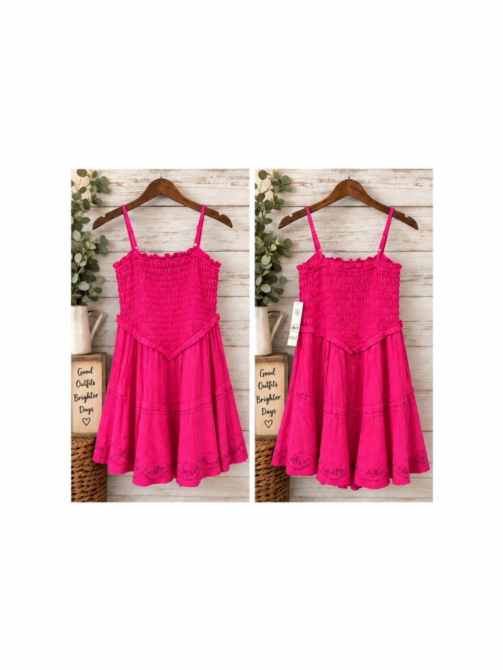 No Boundaries Fuchsia Smocked Cami Top M 8-10 NWT Embroidered